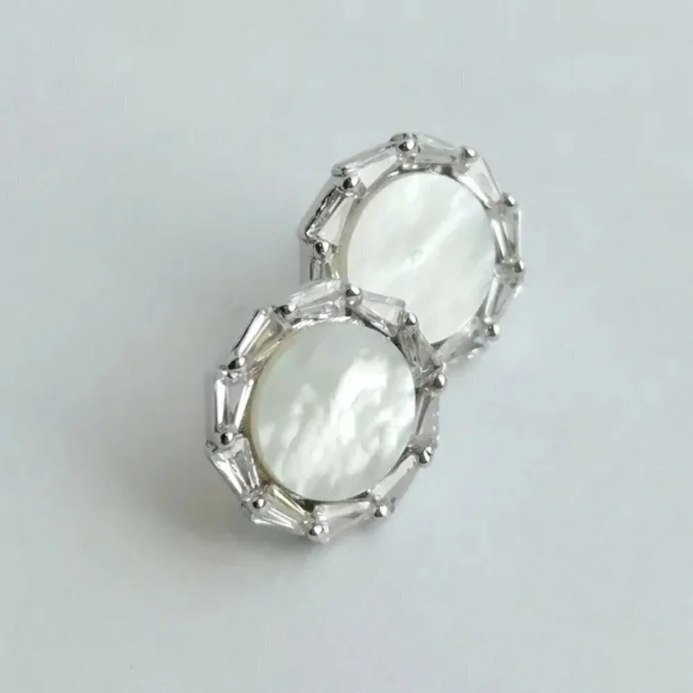 MOTHER of pearl earrings Baguette CZ in Sterling Silver